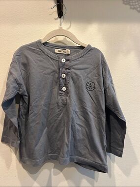 Bobo Choses Slate Blue Long-Sleeve Henley with Embroidered Chest Logo